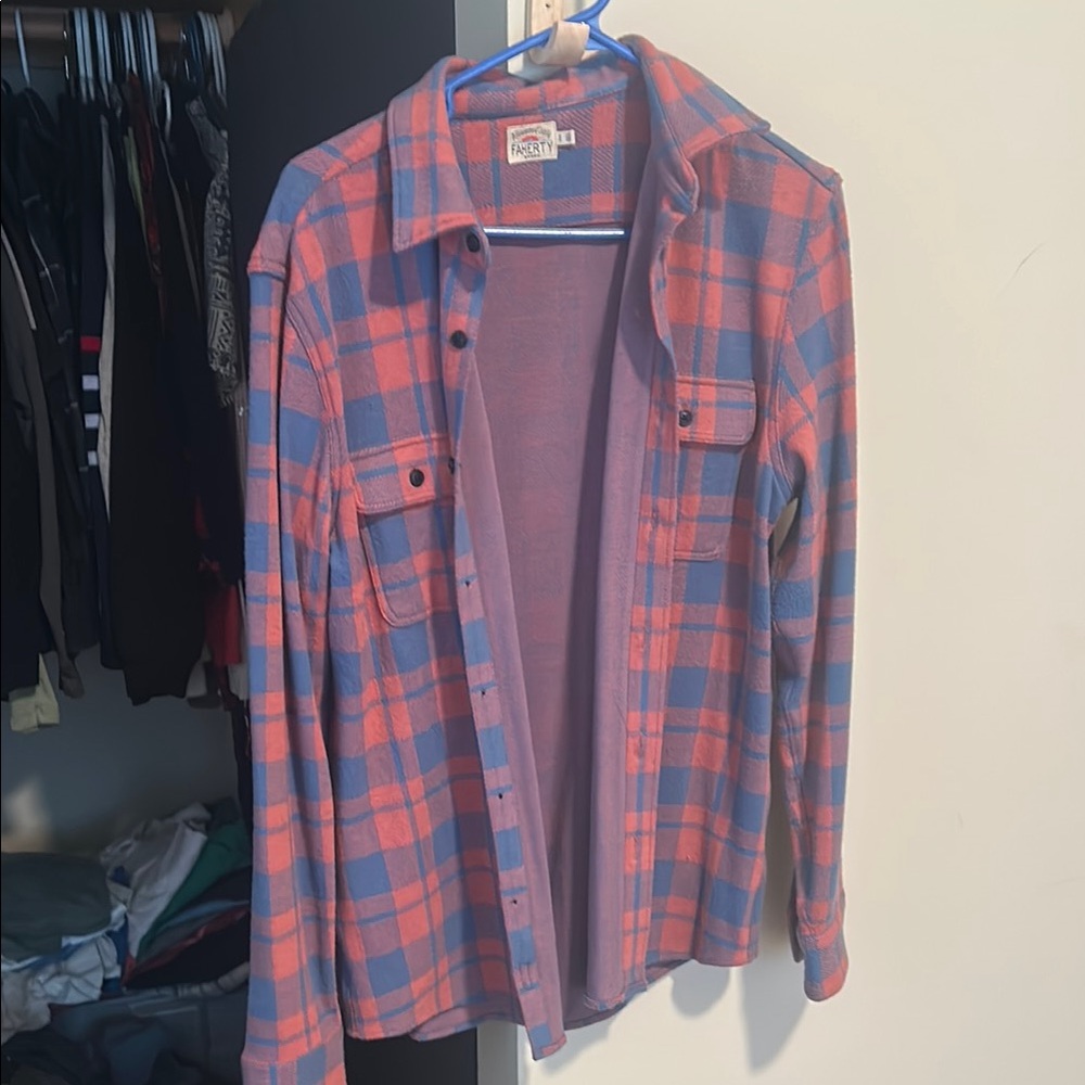Faherty Blue and Red Plaid Button-Up